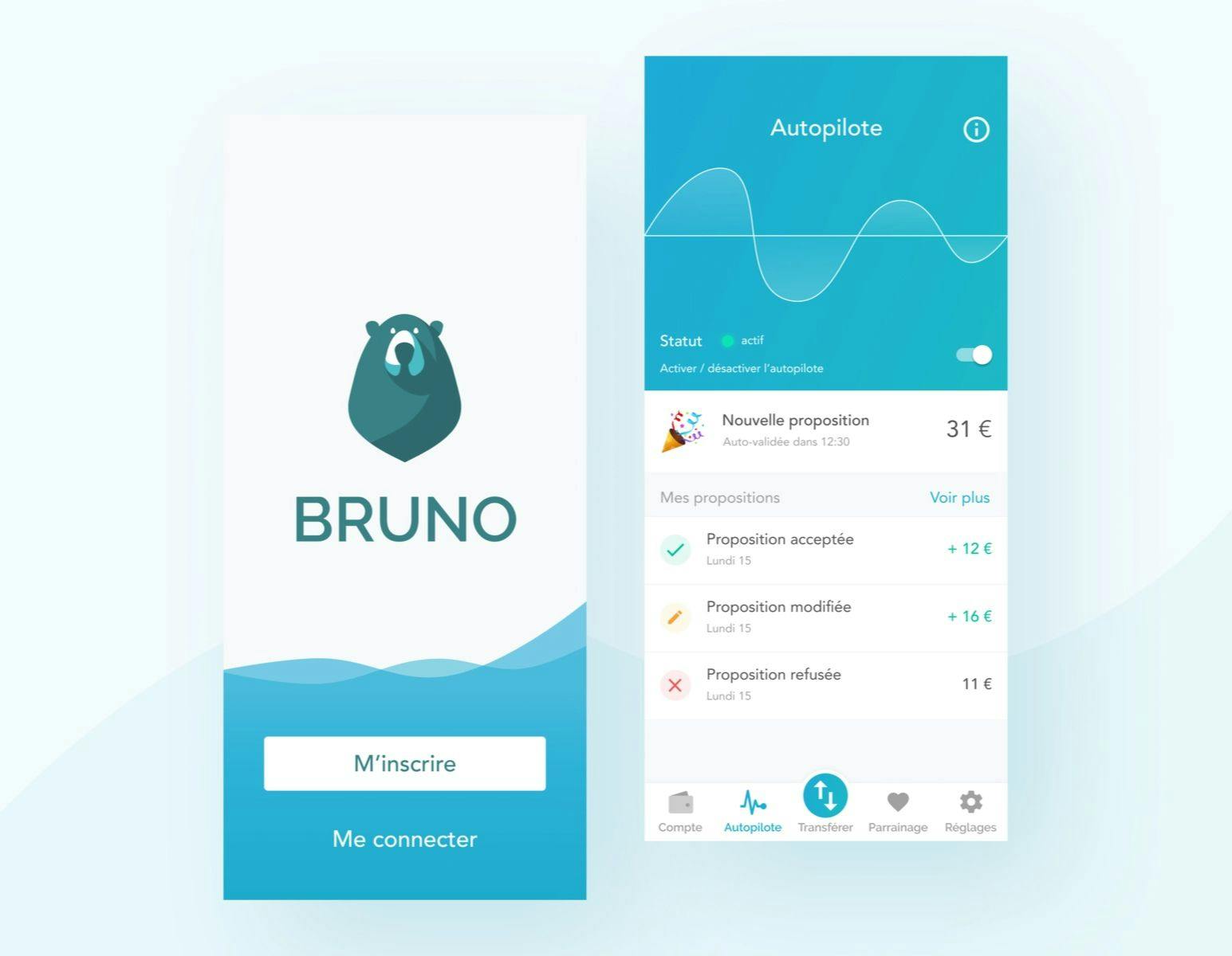 Screenshot of the Bruno fintech app